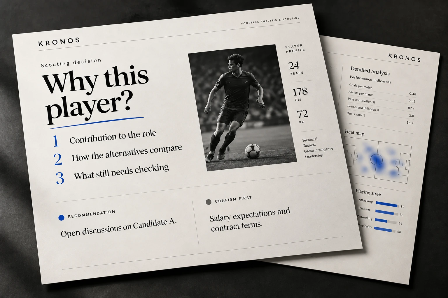Decision report covering player contribution, alternatives and questions to resolve before discussions