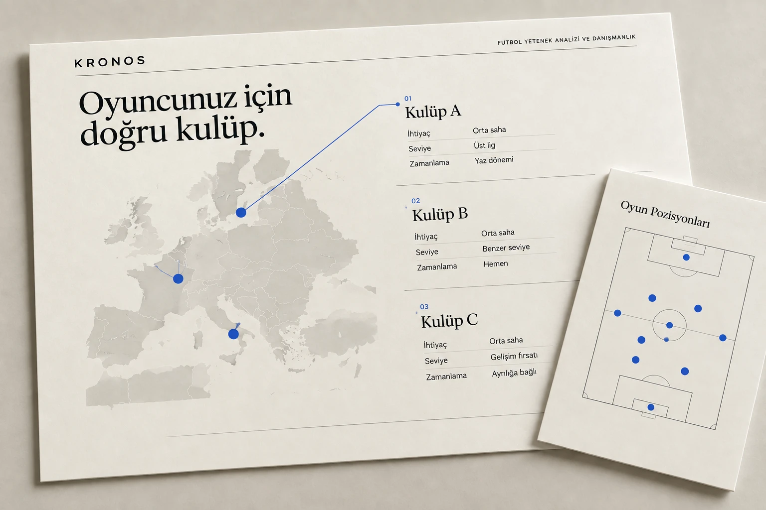 Aynı orta saha oyuncusu için üç kulübün ihtiyacını, seviyesini ve zamanlamasını karşılaştıran hedef kulüp raporu